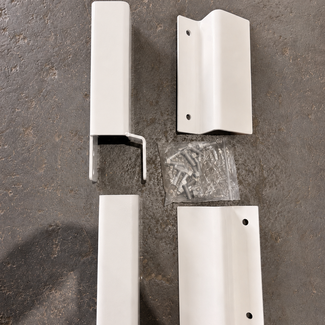 Hungry board mounting bracket kit — front channel post brackets, rear plate brackets and tap-tight mounting bolts, white powder-coated