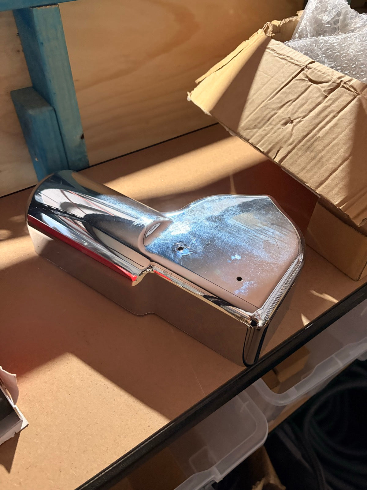 Superwinch tarp motor chrome cover — angle view