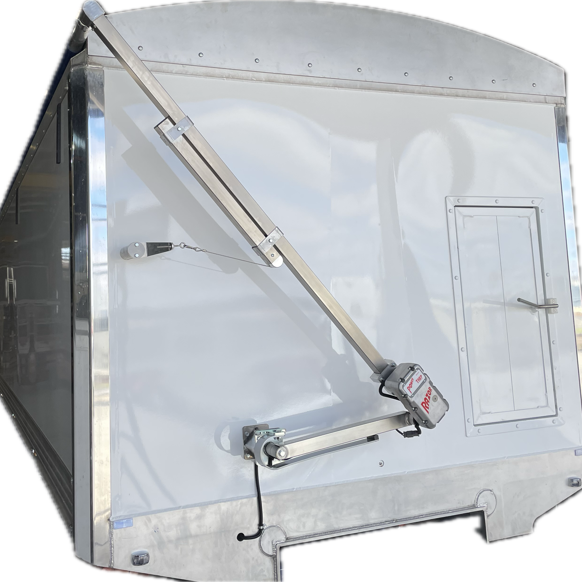 Metallic container with a transparent door on a white background