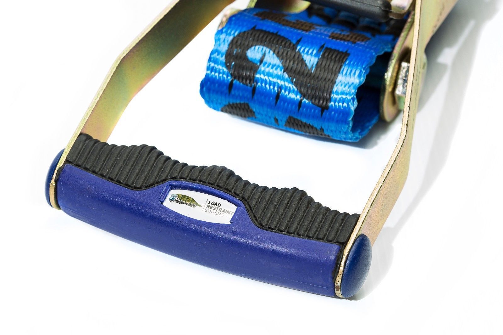 Close-up of the heavy-duty ratchet handle on the 50mm ratchet tie down